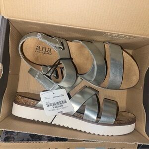a.n.a Silver Sandals with Adjustable Straps and Platform Sole